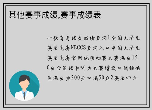 其他赛事成绩,赛事成绩表